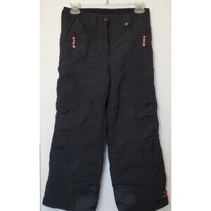 Polar Edge Ski Snow Pants Girls Med 8-10 Black Elastic Inner Leg Bead Zipper Tab